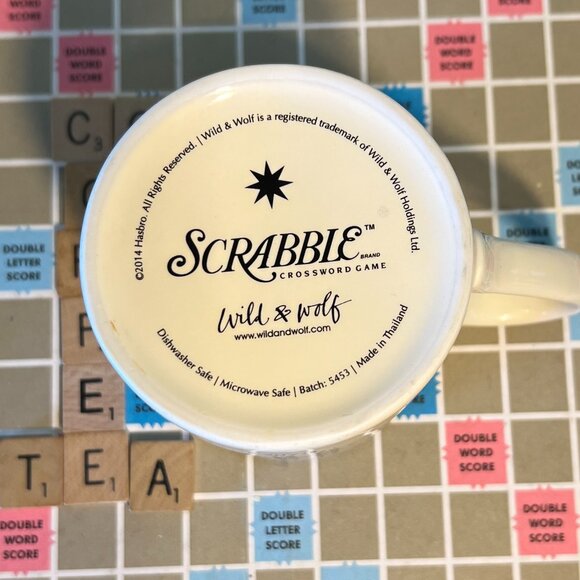 SCRABBLE Crossword Board Game Tile Letter T Initial Monogram Ceramic Mug - Picture 2 of 9